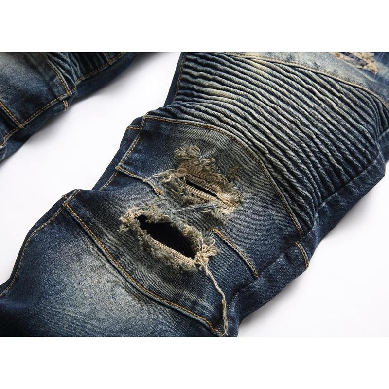 Men's Fashion Biker Classic Distressed Straight Slim Fit Designer Jeans For Men Denim Pants