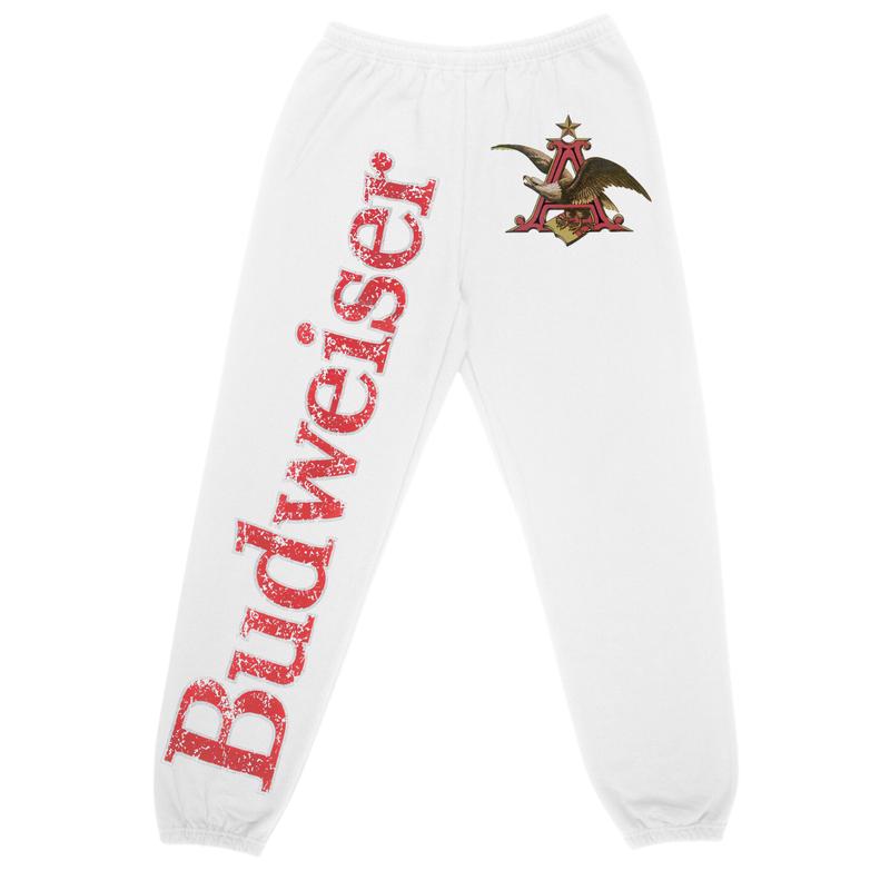 Y2K Streetwear Budweiser Text & Eagle Logo Streetwear Sweatpants, Men's Jogging Pants Hip-hop Street Pants, Streetwear Hip Hop Joggers, Men Sweatpants Gift, Gift For Him