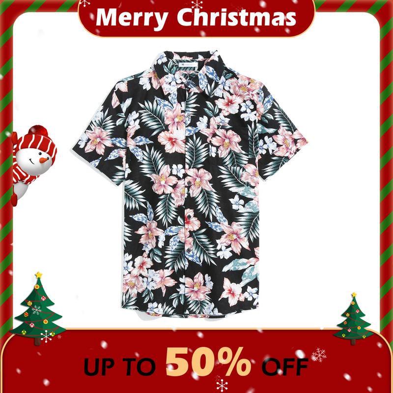 Mens Floral Shirt, Short Sleeve Button Down Flower Shirt, Suitable for Summer Beach Hawaiian Shirts