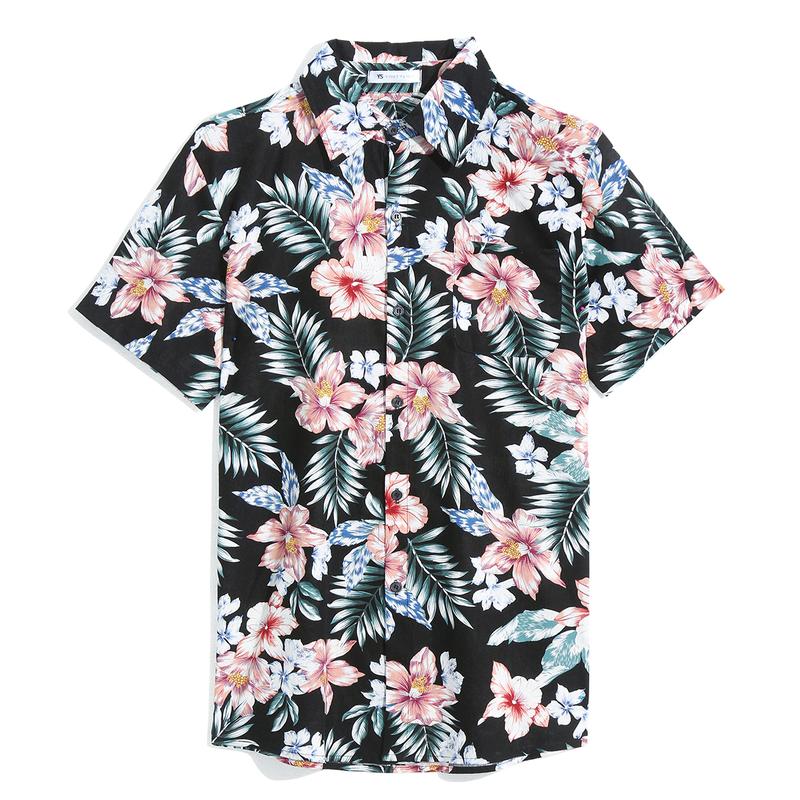 Mens Floral Shirt, Short Sleeve Button Down Flower Shirt, Suitable for Summer Beach Hawaiian Shirts