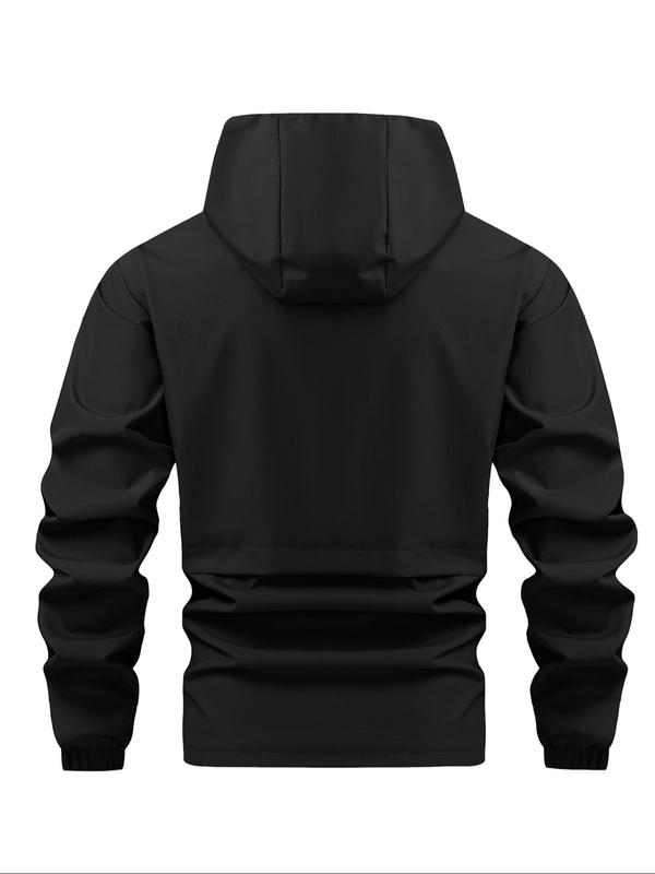 Men's Solid Zip Up Hooded Jacket, Regular Fit Casual Long Sleeve Pocket Outerwear for Outdoor Activities, Fashion Men's Clothes for All Seasons