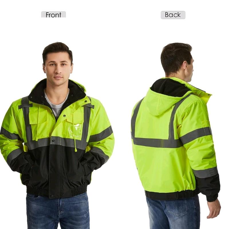 High Visibility Reflective Jackets for Men, Waterproof Class 3 Safety Jacket with Pockets, Hi Vis Yellow Coats with Black Bottom, Mens Work Construction Coats for Cold Weather,