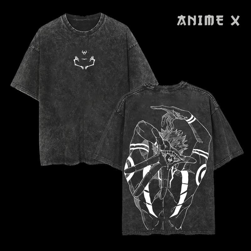 Ryomen Sukuna Jujutsu Kaisen Anime Double Printed  Washed T-Shirt Unisex Mineral Anime Manga Washed Heavy Cotton T-shirt, Gift For Anime Fan, Anime Lover Clothing Menswear