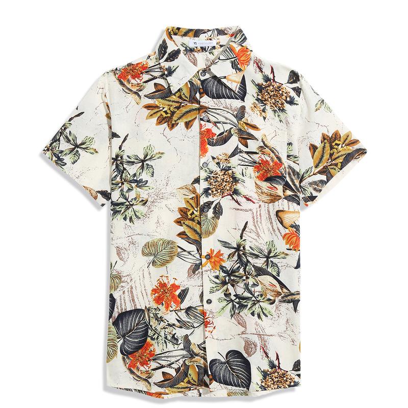 Mens Floral Shirt, Short Sleeve Button Down Flower Shirt, Suitable for Summer Beach Hawaiian Shirts