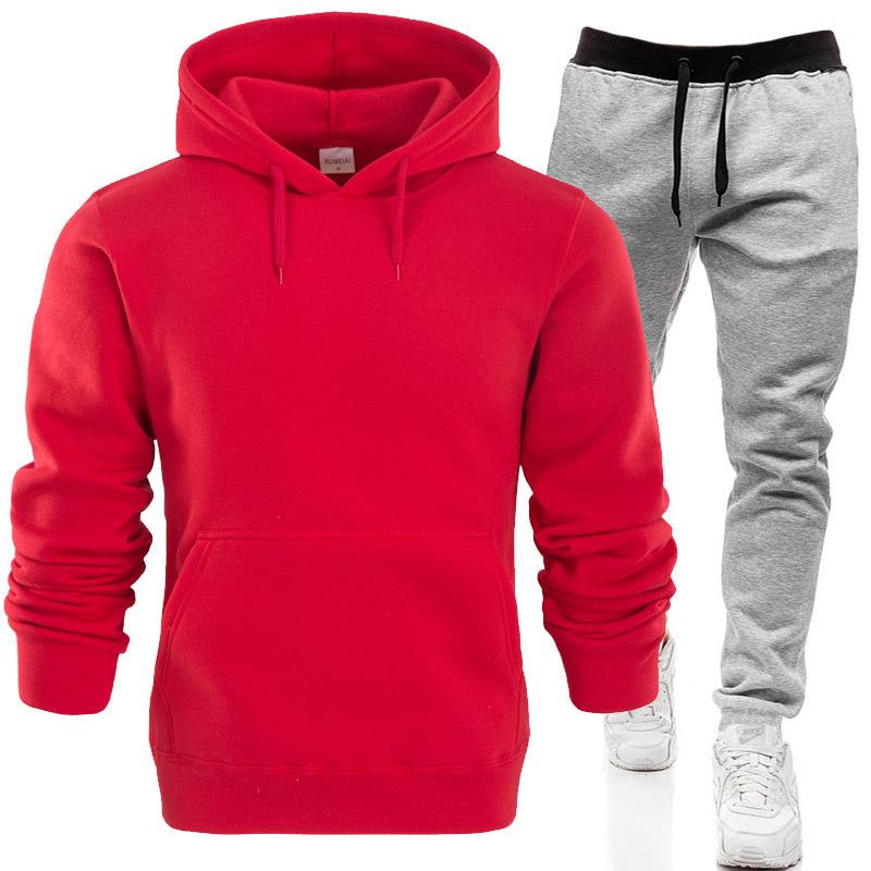 2024 Winter Hoodie Sets Men Fashion Fleece Red Hoodies Black Brand Pants Casual Jogger Suit Tracksuit Sweatshirt Woman Pullover