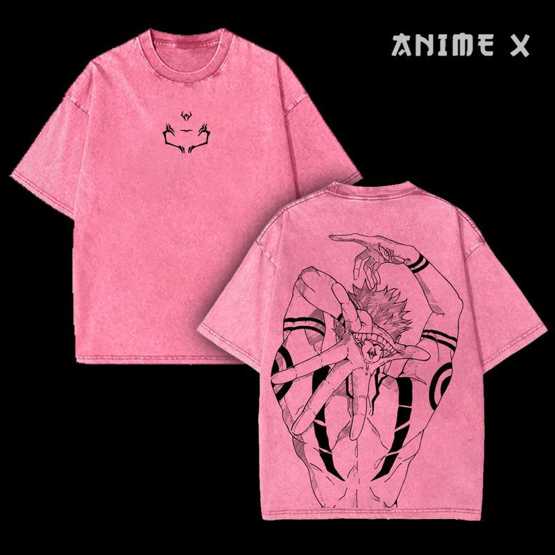 Ryomen Sukuna Jujutsu Kaisen Anime Double Printed  Washed T-Shirt Unisex Mineral Anime Manga Washed Heavy Cotton T-shirt, Gift For Anime Fan, Anime Lover Clothing Menswear