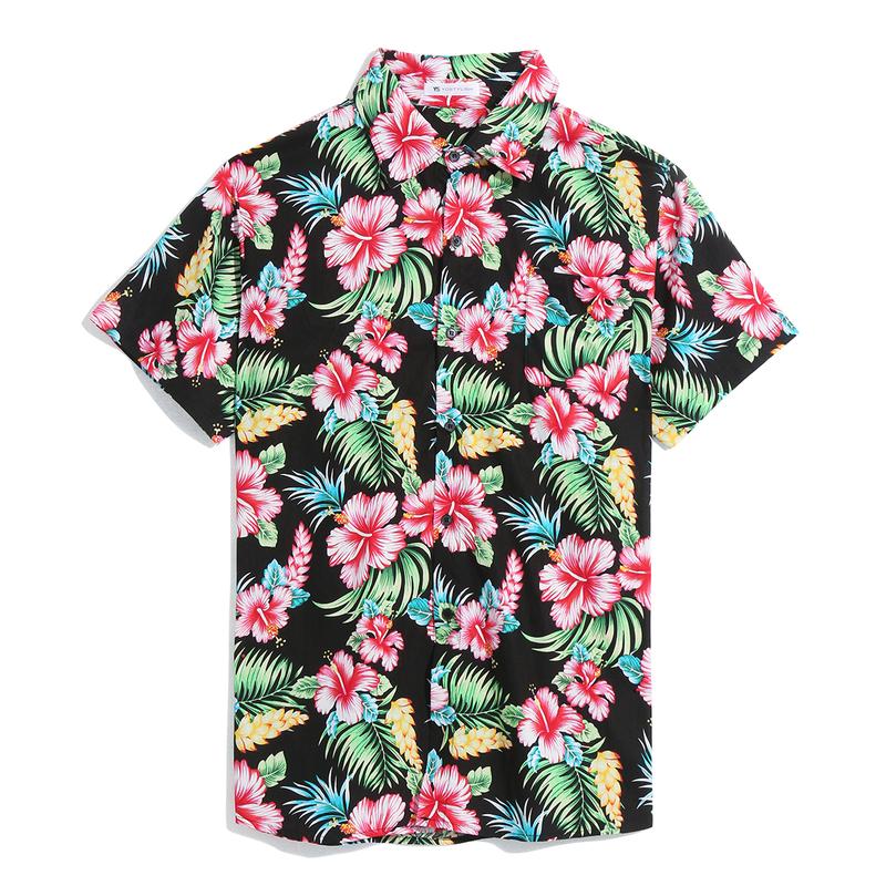 Mens Floral Shirt, Short Sleeve Button Down Flower Shirt, Suitable for Summer Beach Hawaiian Shirts