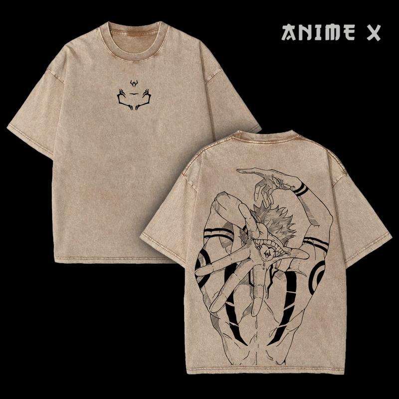 Ryomen Sukuna Jujutsu Kaisen Anime Double Printed  Washed T-Shirt Unisex Mineral Anime Manga Washed Heavy Cotton T-shirt, Gift For Anime Fan, Anime Lover Clothing Menswear