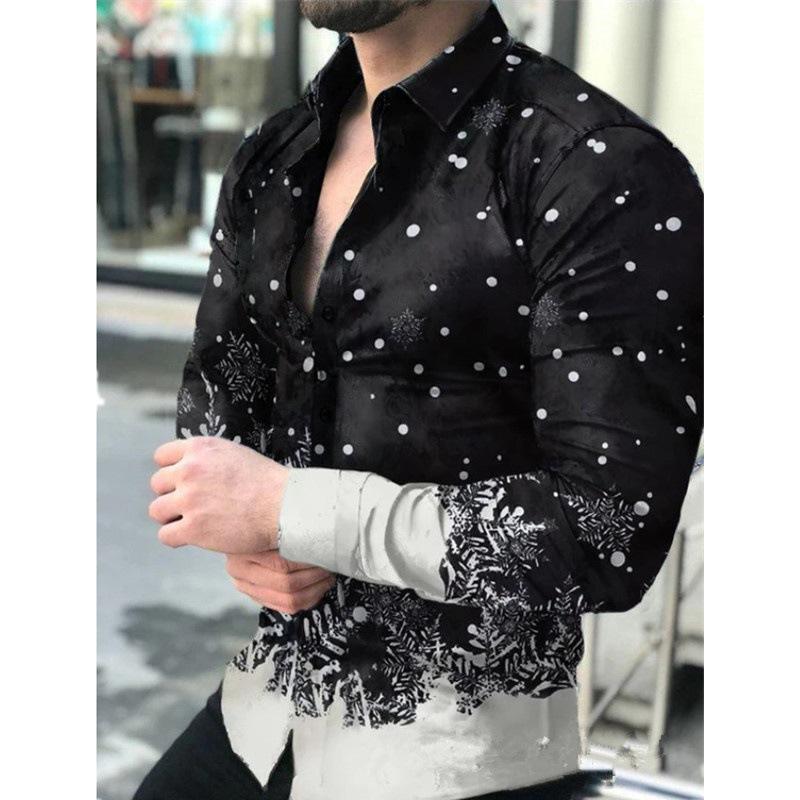 Foreign Trade Men's 3D Printed Fashion Geometry Pattern Pattern Shirt AliExpress Independent Stand Long Sleeve Lapel Button Men's Shirt