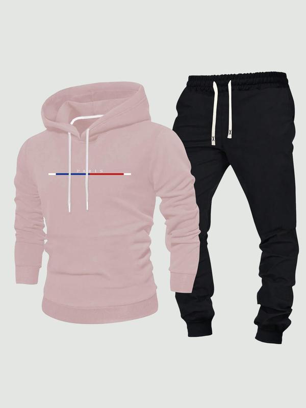 Men's Letter Print Hoodie & Drawstring Waist Pants Two-piece Set, Regular Fit Casual Long Sleeve Sweatshirt & Pocket Trousers, Men's Fall & Winter Clothes