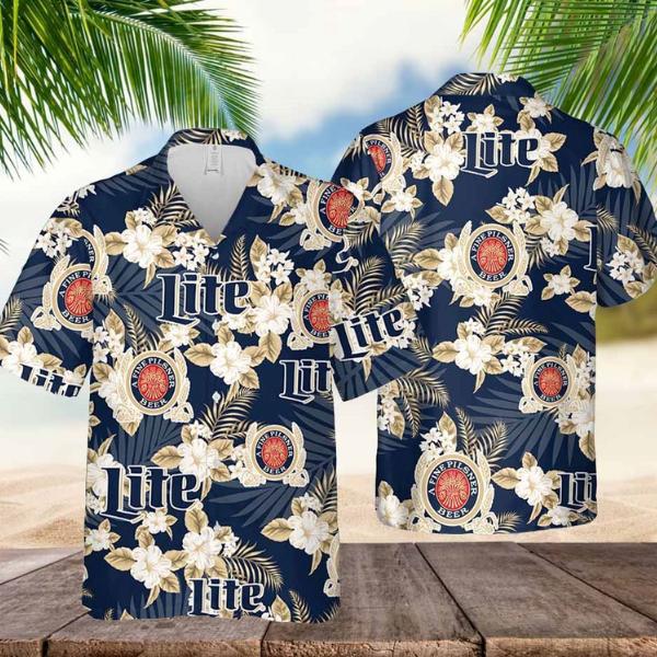 Hawaiian Shirt - Miller Lite Hawaiian Button Up Shirt Flowers Pattern Shirt -  Beach Lovers Gift Hawaiian Shirt Men HA6-25 Collar Tropical