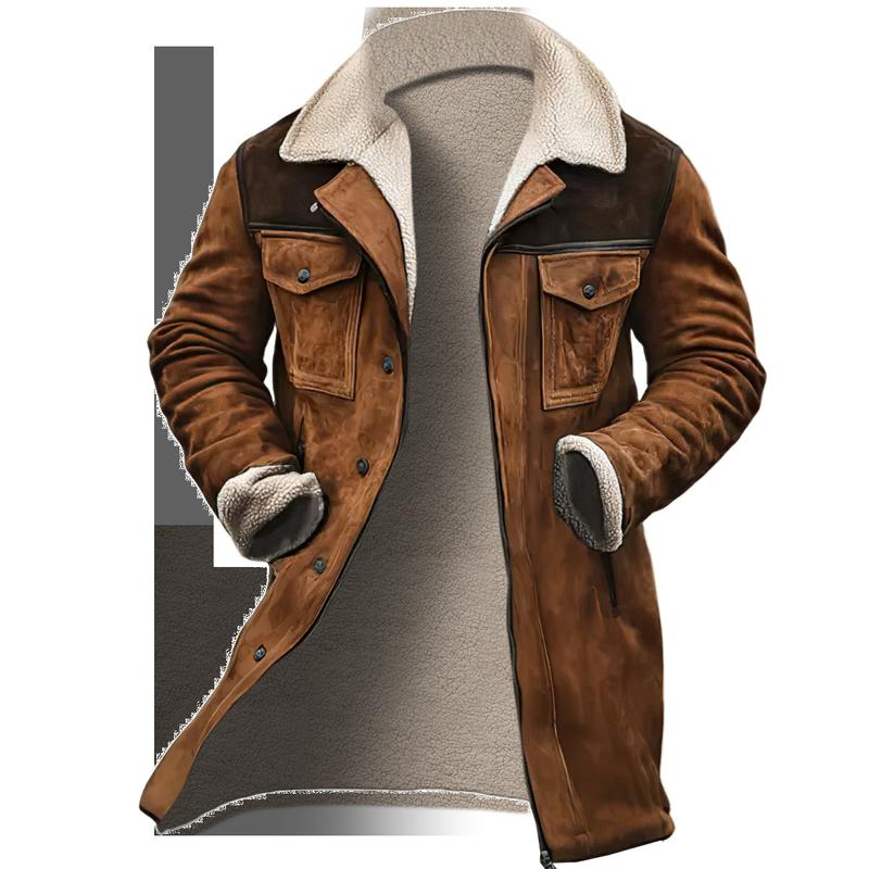 Men's retro style lightweight jacket with pockets Europe and the United States men's new coat trench coat warm casual button-up long-sleeved coat, suitable for autumn and winter