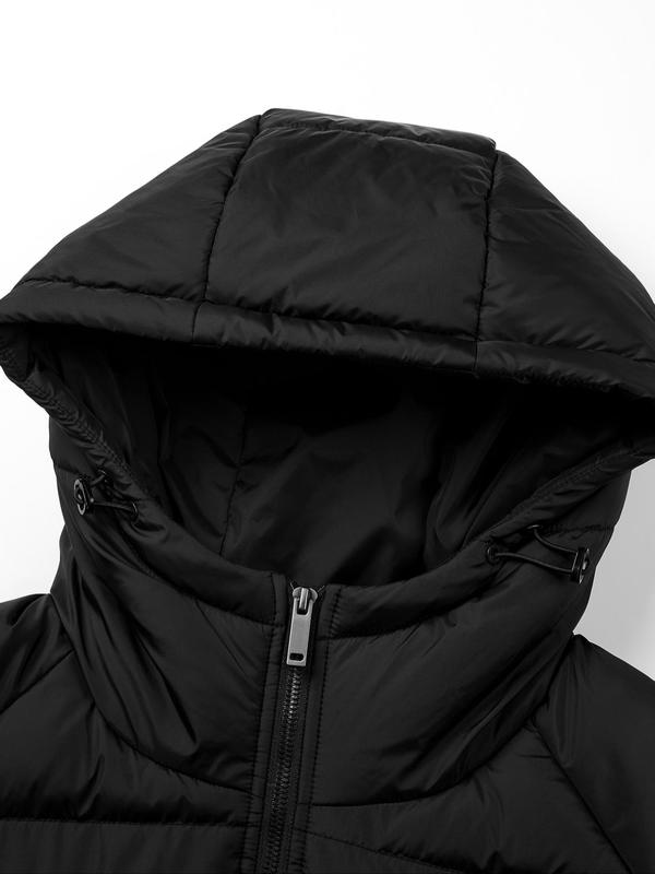 Men's Pocket Zipper Hooded Puffer Coat, Loose Solid Long Sleeve Thick Thermal Outwear for Daily Streetwear, Winter Coat 2024, Men's Streetwear Clothing for Winter Designer Clothing for Men