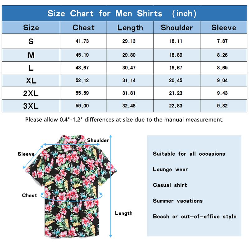 Mens Floral Shirt, Short Sleeve Button Down Flower Shirt, Suitable for Summer Beach Hawaiian Shirts