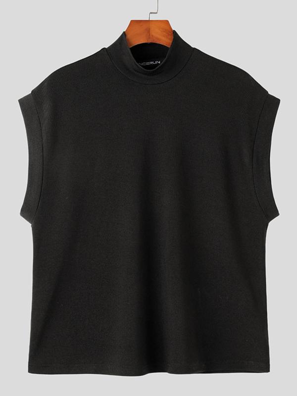 Men's Solid High Neck Tank Top, Loose Casual Sleeveless Top, Men's Summer Clothes for Daily Wear