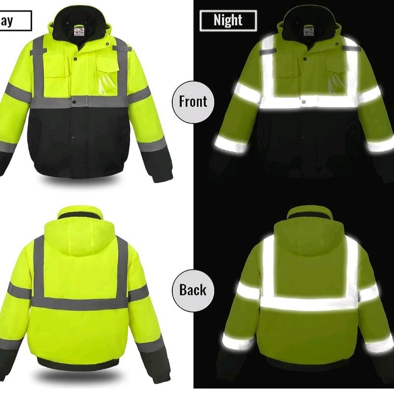 High Visibility Reflective Jackets for Men, Waterproof Class 3 Safety Jacket with Pockets, Hi Vis Yellow Coats with Black Bottom, Mens Work Construction Coats for Cold Weather,