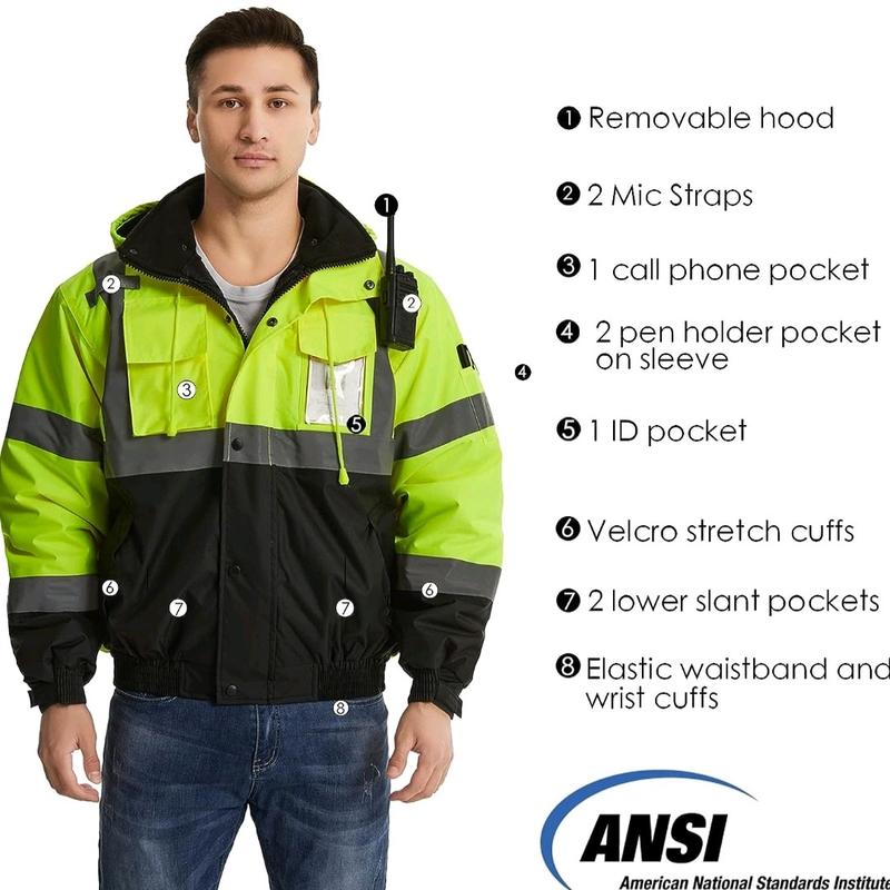 High Visibility Reflective Jackets for Men, Waterproof Class 3 Safety Jacket with Pockets, Hi Vis Yellow Coats with Black Bottom, Mens Work Construction Coats for Cold Weather,