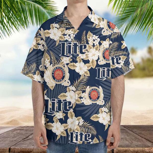 Hawaiian Shirt - Miller Lite Hawaiian Button Up Shirt Flowers Pattern Shirt -  Beach Lovers Gift Hawaiian Shirt Men HA6-25 Collar Tropical