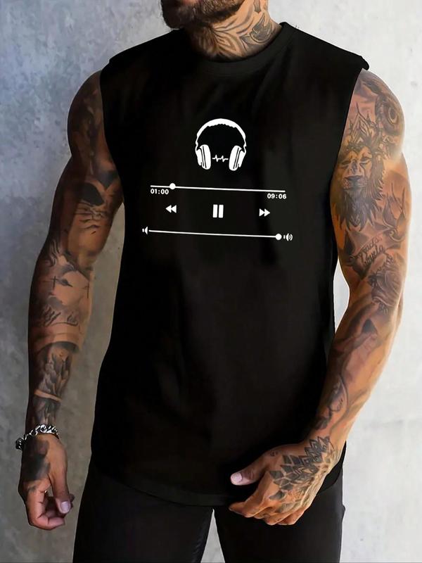 Men's Regular Fit Round Neck Graphic Tank Top, Casual Sleeveless Crew Neck Top for Summer, Fashion Men's Top for Daily Wear