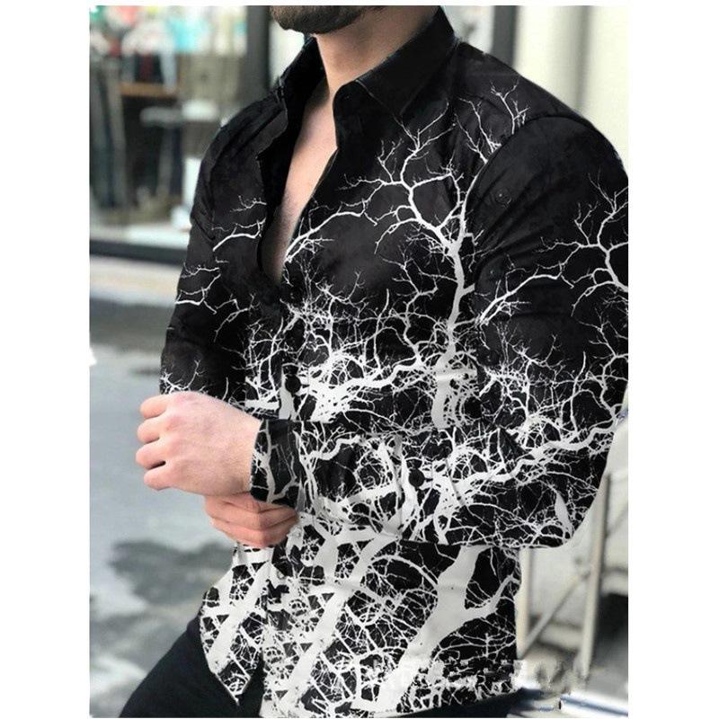 Foreign Trade Men's 3D Printed Fashion Geometry Pattern Pattern Shirt AliExpress Independent Stand Long Sleeve Lapel Button Men's Shirt