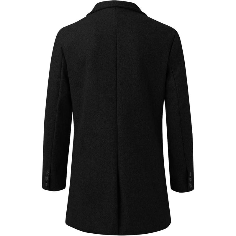 Runcati Mens Single Breasted Trench Coat Winter Pea Coat Notch Lapel Long Casual Overcoat