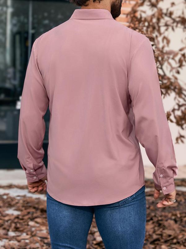 Men's Solid Button Front Shirt, Regular Fit Casual Long Sleeve Collared Top for All Seasons, Men's Clothes for Daily Wear