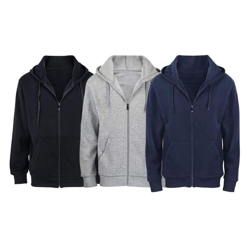 (3-Pack) Men's Heavyweight Full-Zip Fleece Hoodies