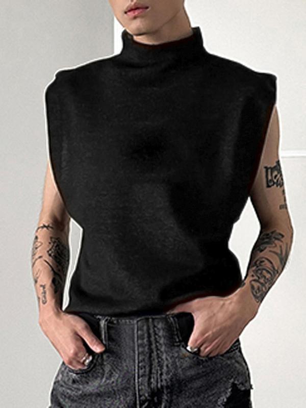 Men's Solid High Neck Tank Top, Loose Casual Sleeveless Top, Men's Summer Clothes for Daily Wear