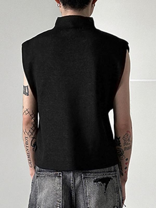 Men's Solid High Neck Tank Top, Loose Casual Sleeveless Top, Men's Summer Clothes for Daily Wear