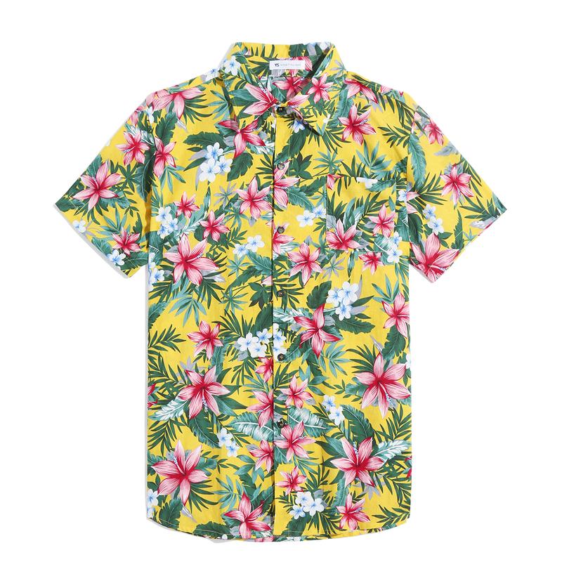 Mens Floral Shirt, Short Sleeve Button Down Flower Shirt, Suitable for Summer Beach Hawaiian Shirts