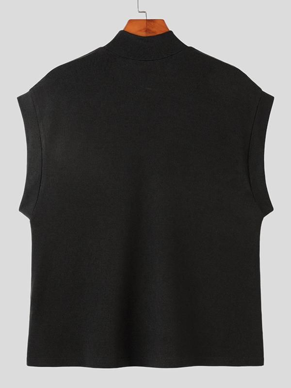 Men's Solid High Neck Tank Top, Loose Casual Sleeveless Top, Men's Summer Clothes for Daily Wear