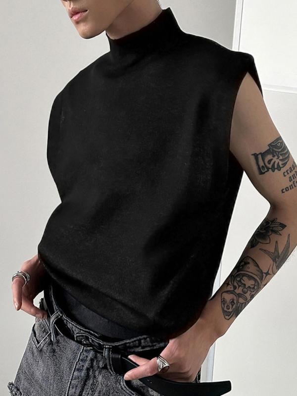 Men's Solid High Neck Tank Top, Loose Casual Sleeveless Top, Men's Summer Clothes for Daily Wear