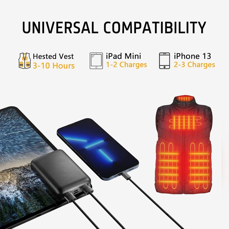 Heated Vest  Pack Power  10000 mAh for Heated Jacket Heating Electric Vest Coat Hoodies for Man for Women