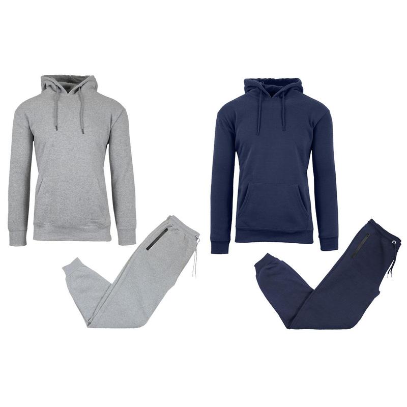 Men's 2 Pack Fleece-Lined Pullover Hoodie & Jogger 2-Piece Sets Clothing Cotton