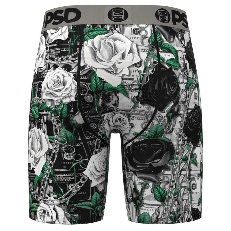 PSD Men's Adorned Roses Boxer Brief - Standard Length 7 Inch Inseam, Moisture-Wicking 4-Way Stretch Fabric