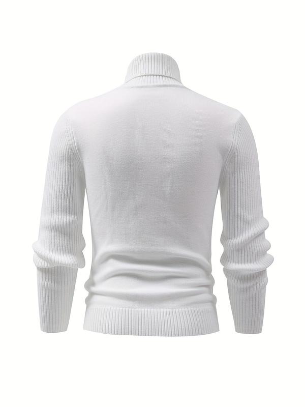 Men's Solid High Neck Cable Knit Sweater, Casual Long Sleeve Jumper for Fall & Winter, Men's Knitwear for Daily Wear