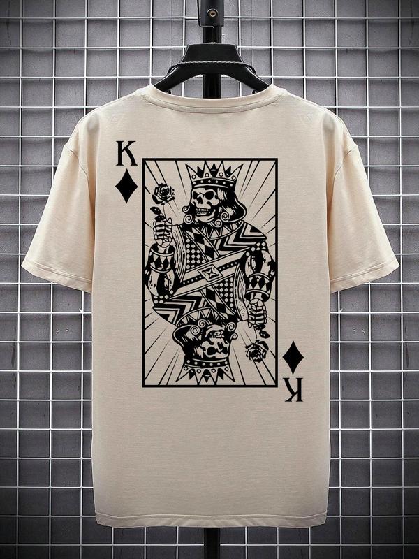 Unisex Men's Playing Card Print Round Neck Tee, Summer Outfits 2024, Regular Fit Streetwear Short Sleeve Crew Neck T-shirt for Summer, Casual Fashion Men's Tops for Daily Wear, Summer Clothes, Graphic Tees for Men,  Coolfashionguy 70s