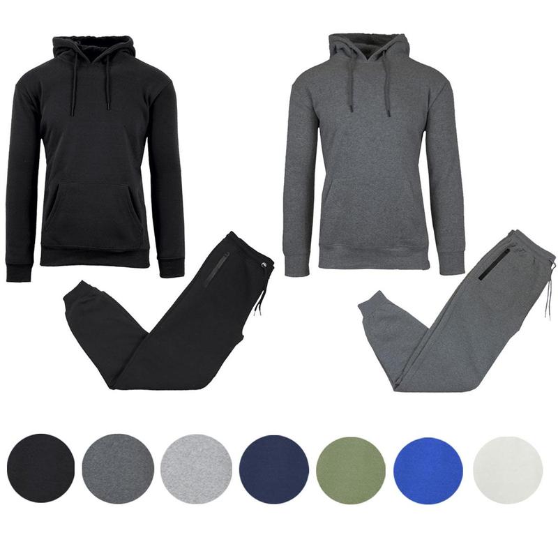 Men's 2 Pack Fleece-Lined Pullover Hoodie & Jogger 2-Piece Sets Clothing Cotton