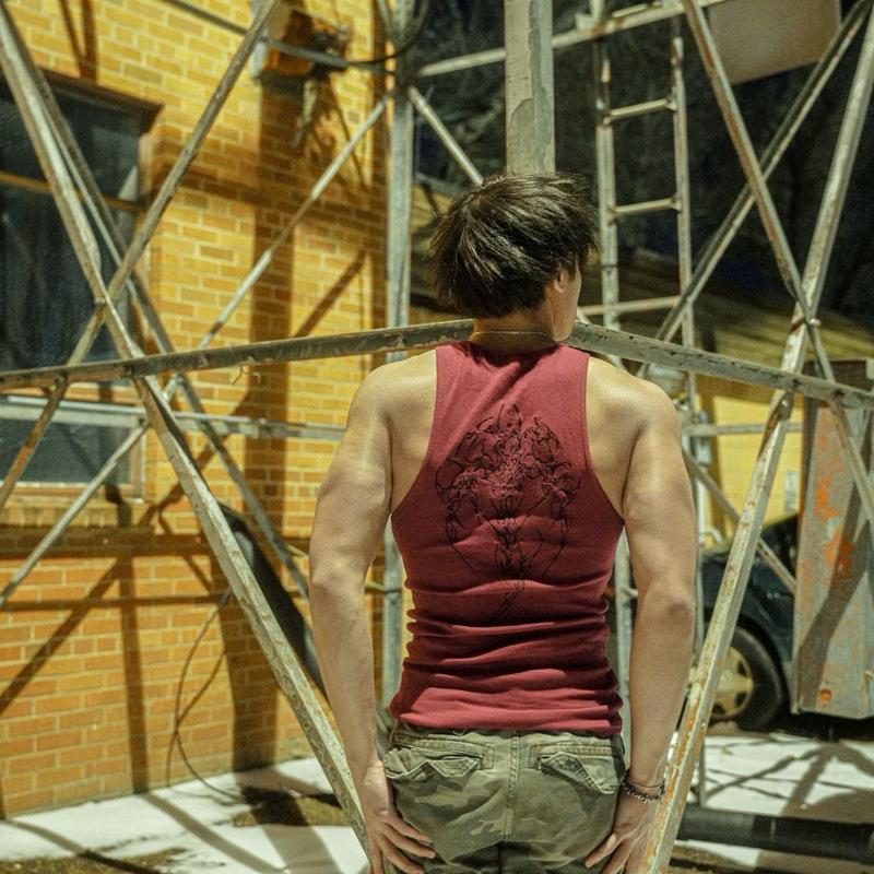 RED STACKED BEATER skims tank top men