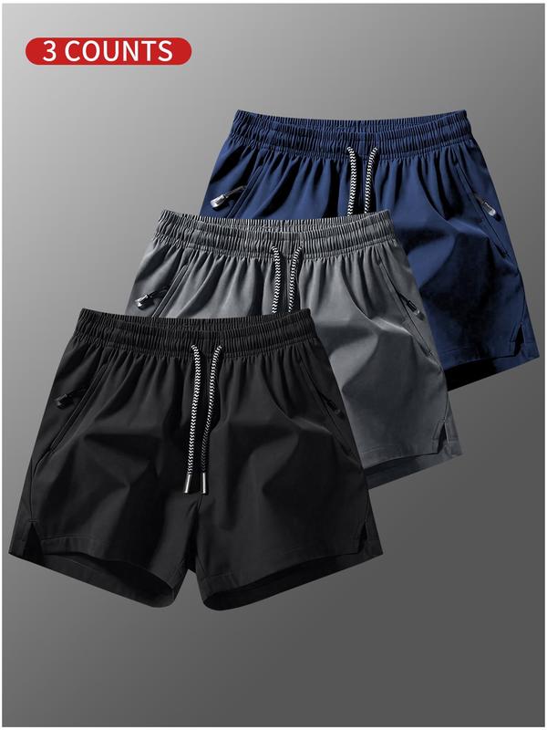 Men's Solid Drawstring Waist Track Shorts, Casual Breathable Elastic Waist Pocket Shorts for Summer,  Shorts for Men, Men's Bottoms for Daily Wear