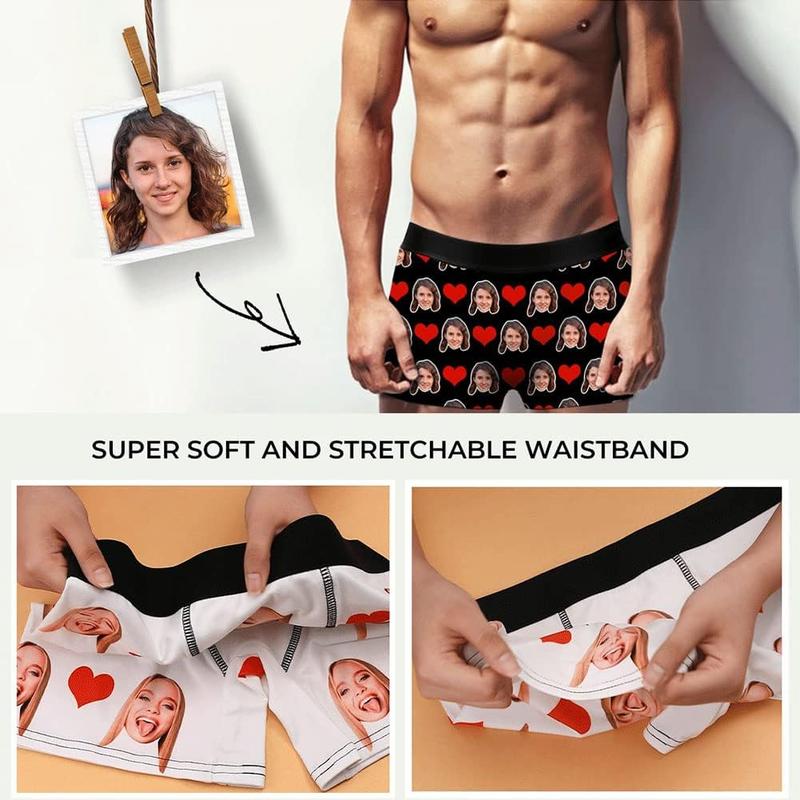 Custom Boxers for Men, Personalized Boxer Briefs Customized Underwear with Face Photo, Romantic Birthday Valentine's Day Gifts for Him