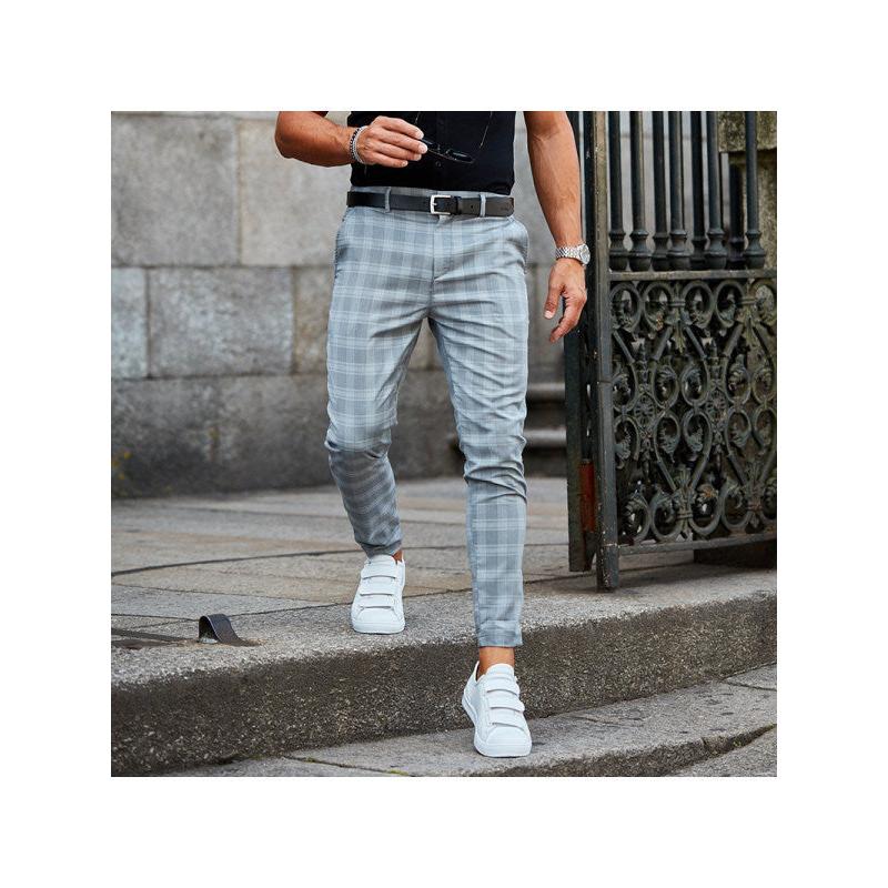 Plaid Print Pants Men's Casual Trousers Loose And Thin