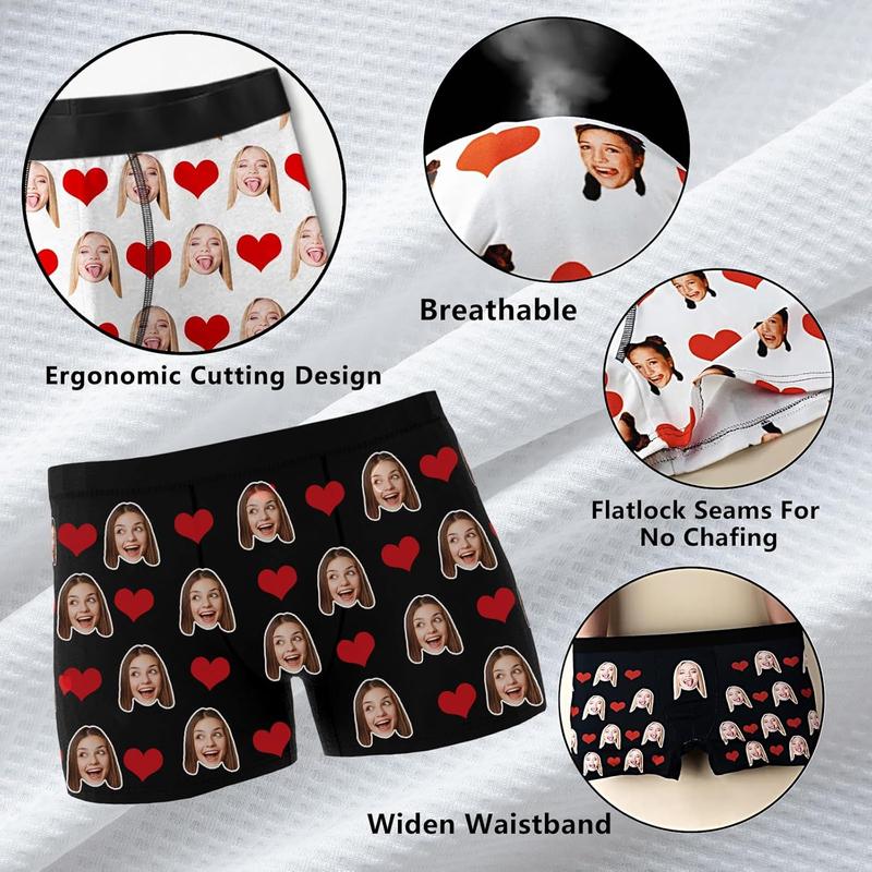 Custom Boxers for Men, Personalized Boxer Briefs Customized Underwear with Face Photo, Romantic Birthday Valentine's Day Gifts for Him