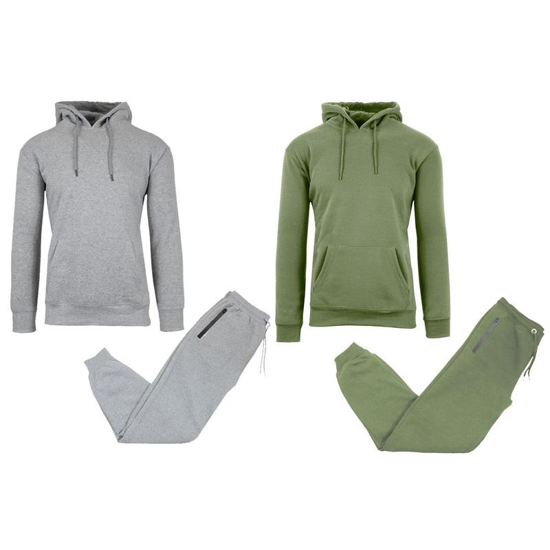 Men's 2 Pack Fleece-Lined Pullover Hoodie & Jogger 2-Piece Sets Clothing Cotton