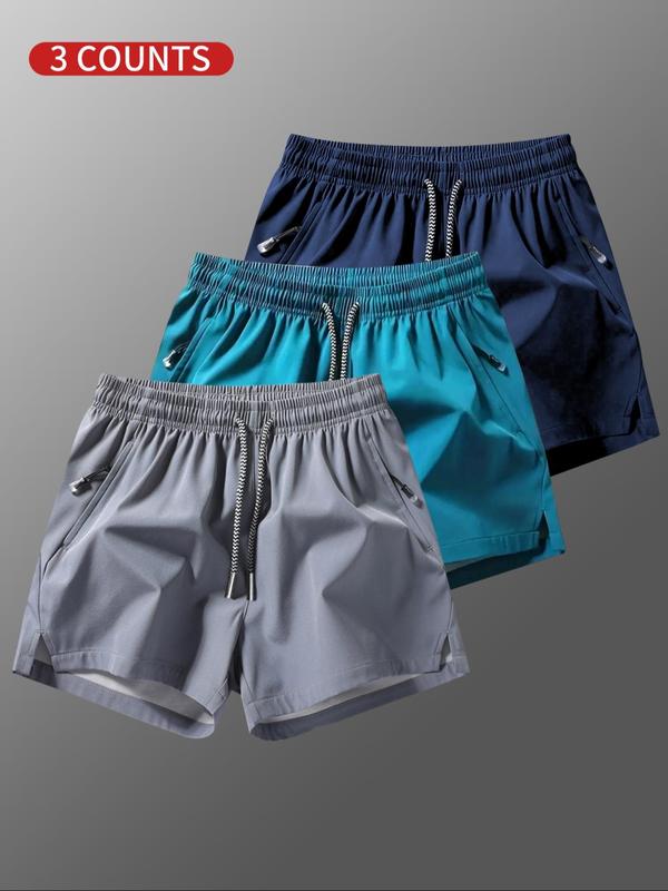 Men's Solid Drawstring Waist Track Shorts, Casual Breathable Elastic Waist Pocket Shorts for Summer,  Shorts for Men, Men's Bottoms for Daily Wear