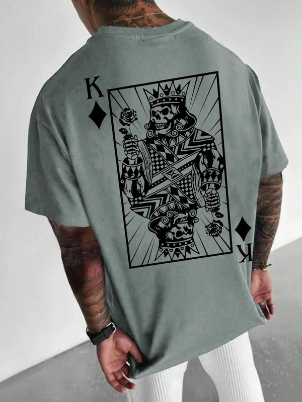 Unisex Men's Playing Card Print Round Neck Tee, Summer Outfits 2024, Regular Fit Streetwear Short Sleeve Crew Neck T-shirt for Summer, Casual Fashion Men's Tops for Daily Wear, Summer Clothes, Graphic Tees for Men,  Coolfashionguy 70s