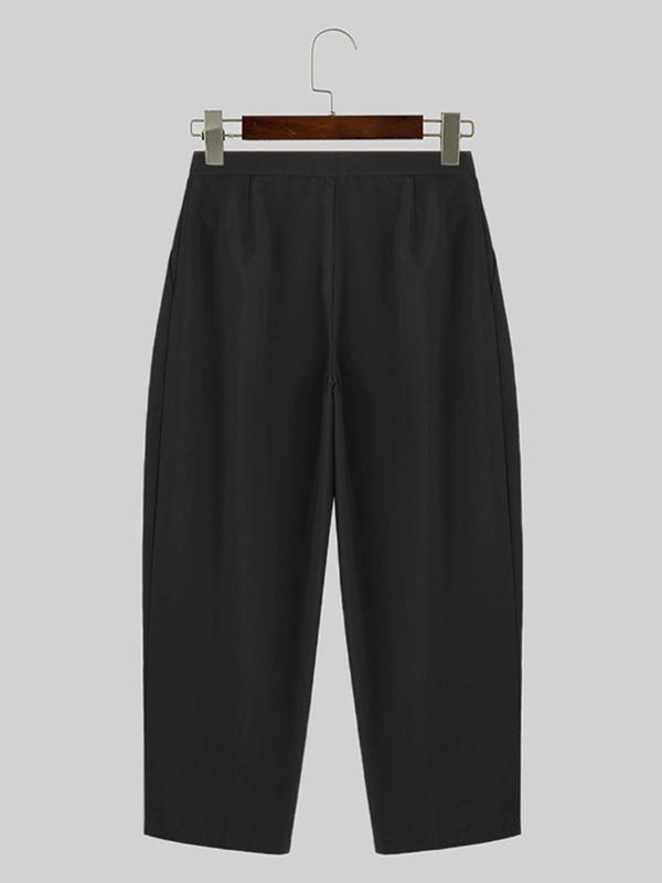 Men's Solid Plicated High Waist Harem Pants, Loose Casual Comfy Pocket Trousers for Daily Wear, Men's Bottoms for All Seasons