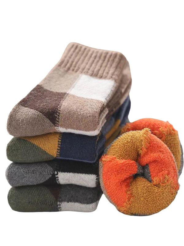 Men's Plaid Print Crew Socks, Casual Comfortable Breathable Mid-calf Socks for Daily Wear, Men's Socks for Fall & Winter