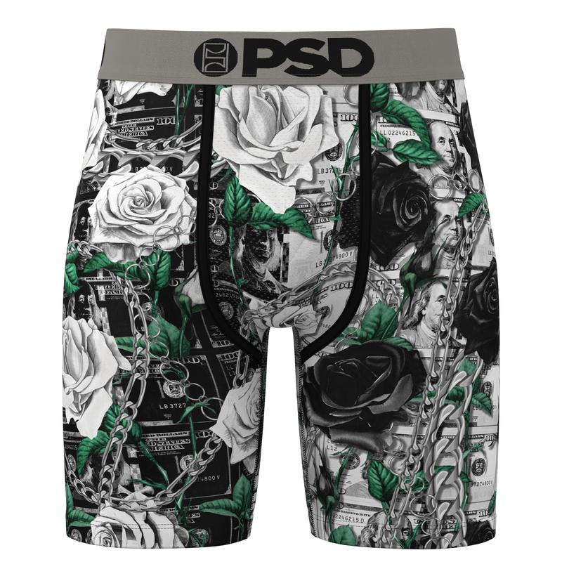 PSD Men's Adorned Roses Boxer Brief - Standard Length 7 Inch Inseam, Moisture-Wicking 4-Way Stretch Fabric