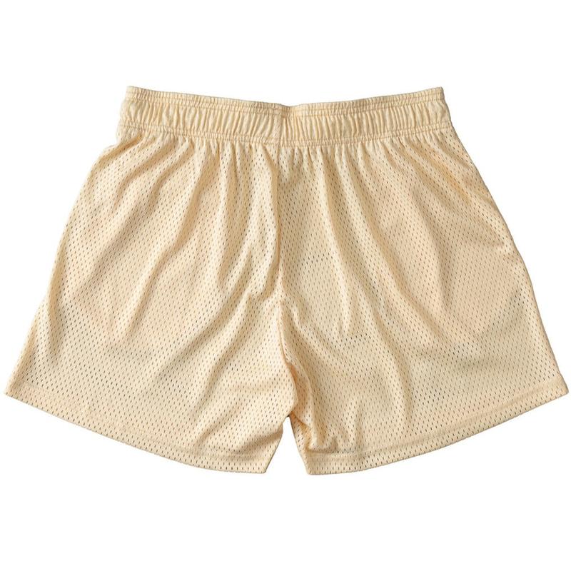 VENTED MESH SCRIPT SHORTS - CREAM   BLACK Menswear Elastic